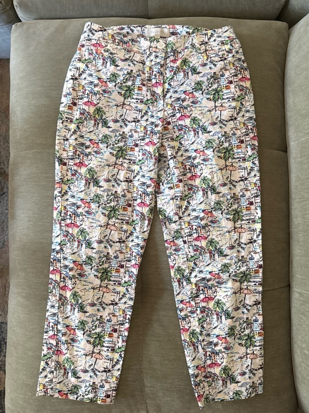 Talbots White Tropical Town Print Crop Pants